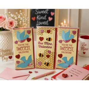 Handmade Happy Valentine's Day Card Doodle Hearts Plaid Pink/Red Puffy Heart